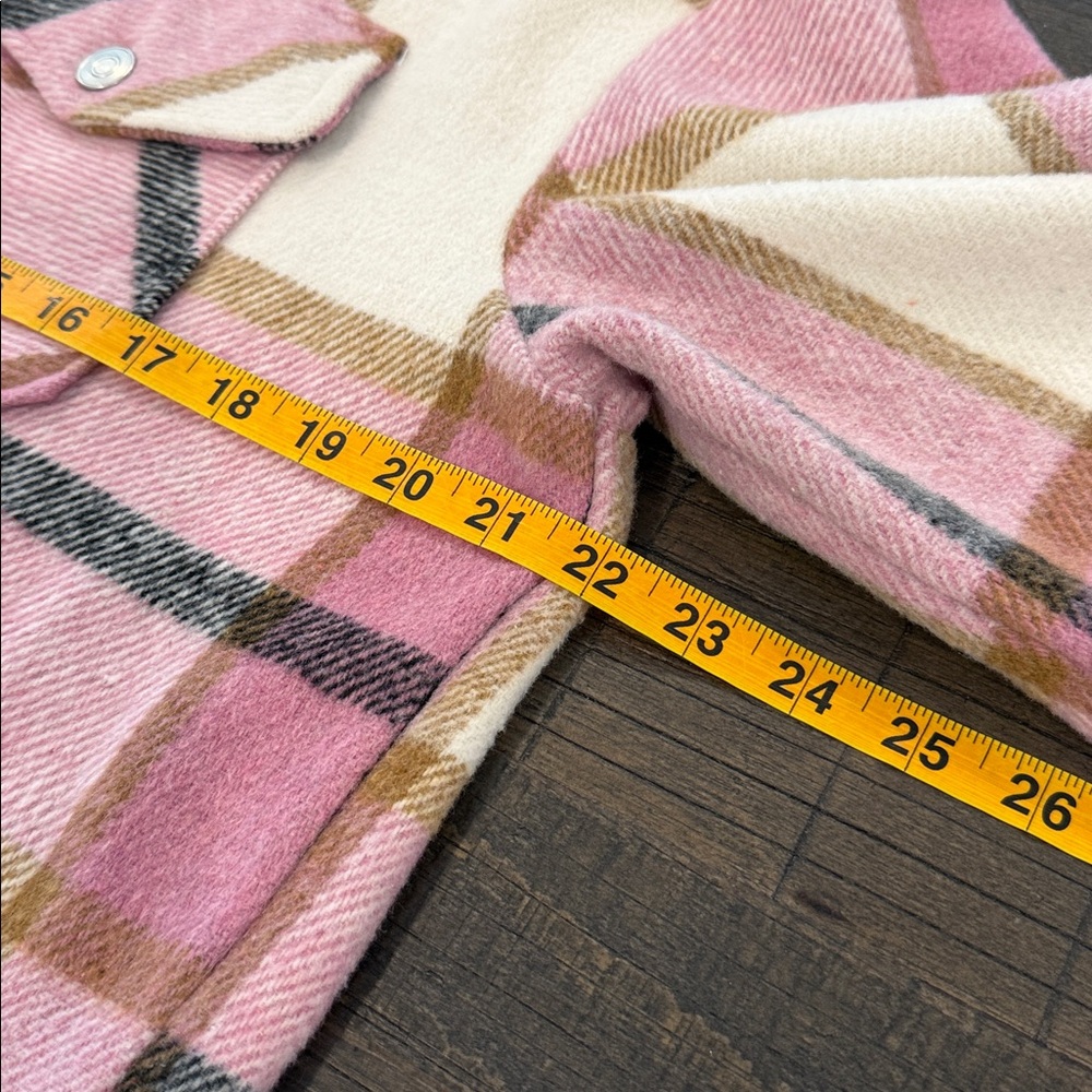Women’s Plaid Shacket Shirt Pink and Cream Soft Long Sleeve Winter Top S - Picture 15 of 16